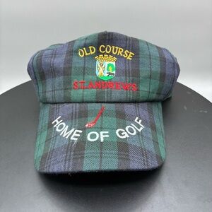 Vintage Old Course St Andrews Home Of Golf Scotland Plaid Cotton Blend Hat Green